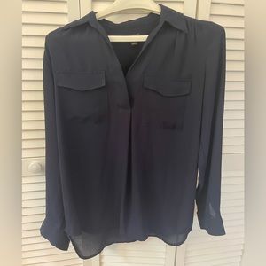 Ann Taylor Factory, long sleeve navy blue dress shirt. Size small petite.